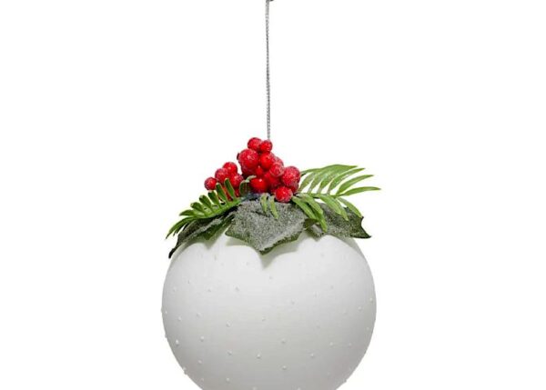 SFERA VETRO CON AGRIFOGLIO 10CM BIANCO