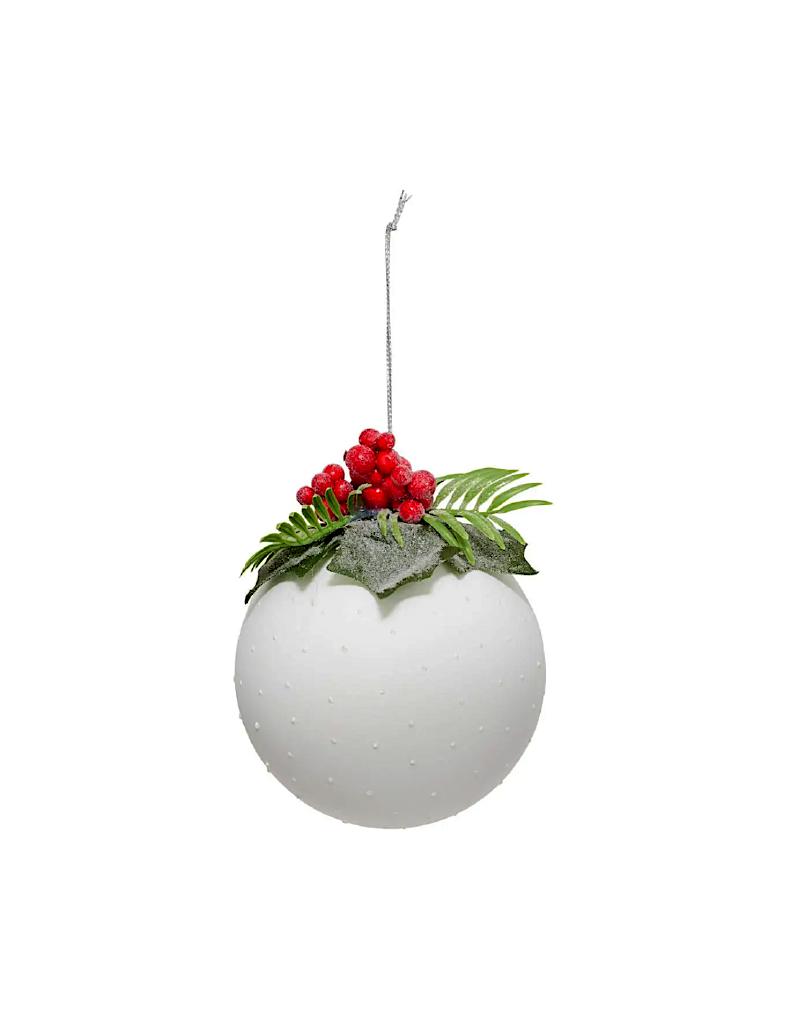 SFERA VETRO CON AGRIFOGLIO 10CM BIANCO SFERA VETRO CON AGRIFOGLIO 10CM BIANCO