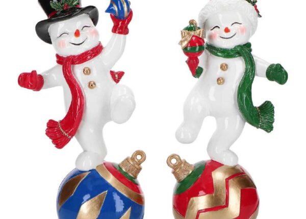 PUPAZZO DI NEVE SU PALLA DI NATALE 2 ASS POLY 13,5X11,5X27,5CM,MULTICOLORE ART.253610