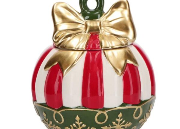 BARATTOLO DI BISCOTTI A PALLA DI NATALE IN CERAMICA 16X16X17,5CM,MULTICOLORE ART.254150