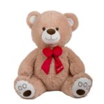 ORSO SEDUTO BEIGE H55CM CON FIOCCO ROSSO ART.29228