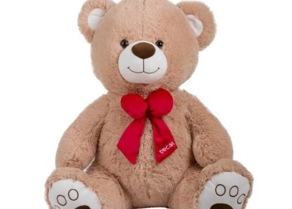 ORSO SEDUTO BEIGE H55CM CON FIOCCO ROSSO ART.29228