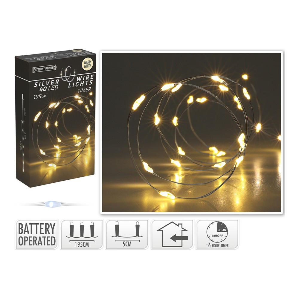 CAVO ARGENTO 40LED BIANCO CALDO TIMER ART.AX9731520 CAVO ARGENTO 40LED BIANCO CALDO TIMER ART.AX9731520