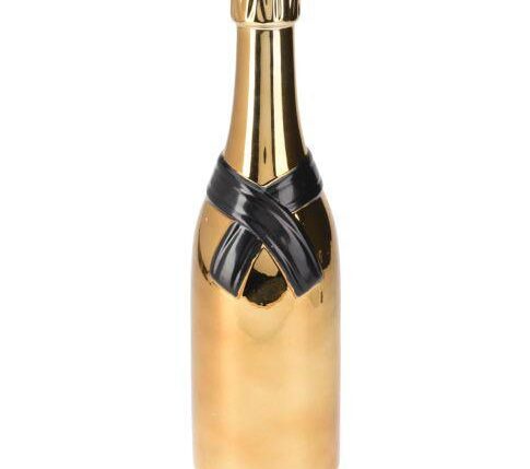 VASO CERAMICA BOTTIGLIA 11X39CM NERO/ORO ART.APF649310