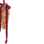 ORNAMENTO A FORMA DI CONO DORATO CON FIOCCO BORDEAUX 25CM ART.70676