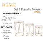 TAVOLINO TONDO MARMO BIANCO/FERRO DORATO GRANDE DIAM.40XH60CM ART.744138