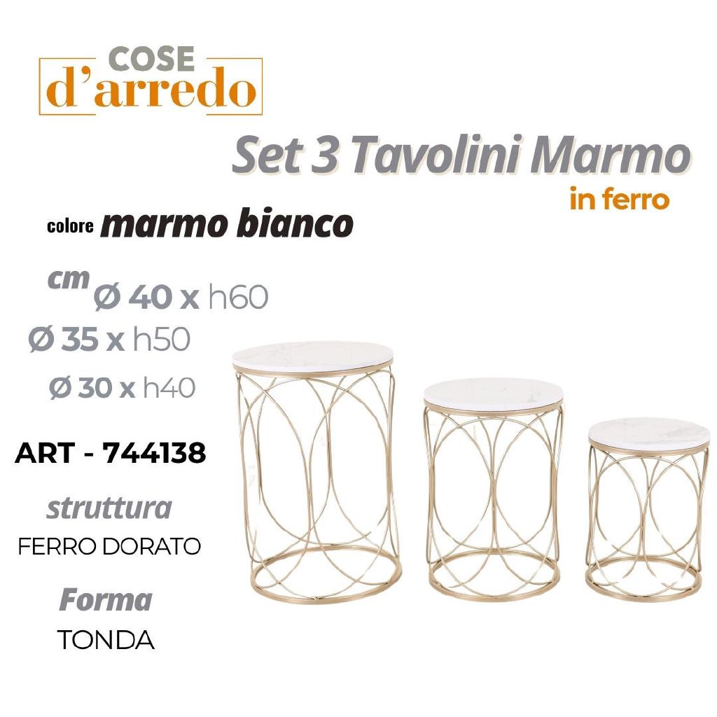 TAVOLINO TONDO MARMO BIANCO/FERRO DORATO GRANDE DIAM.40XH60CM ART.744138 TAVOLINO TONDO MARMO BIANCO/FERRO DORATO GRANDE DIAM.40XH60CM ART.744138