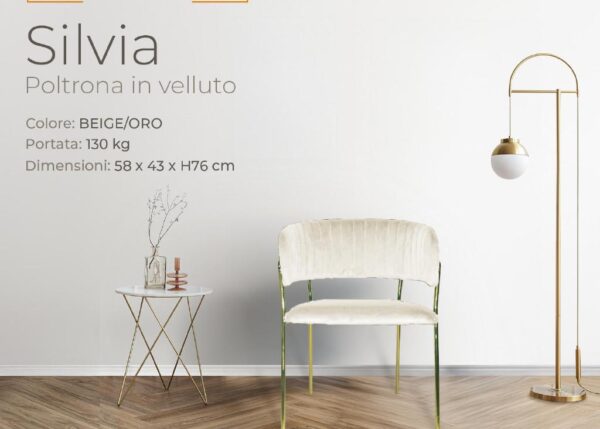 SILVIA POLTRONA BEIGE C/ PIEDI ORO 58X43XH76 CM ART.748334