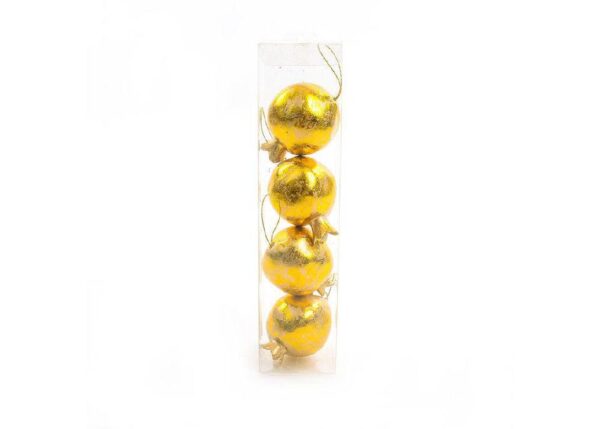 CONFEZIONE 4 MELOGRANI DA APPENDERE FOGLIA ORO IN PLASTICA DIAM 6 CM 6X6XH.25 CM ART.70234 -