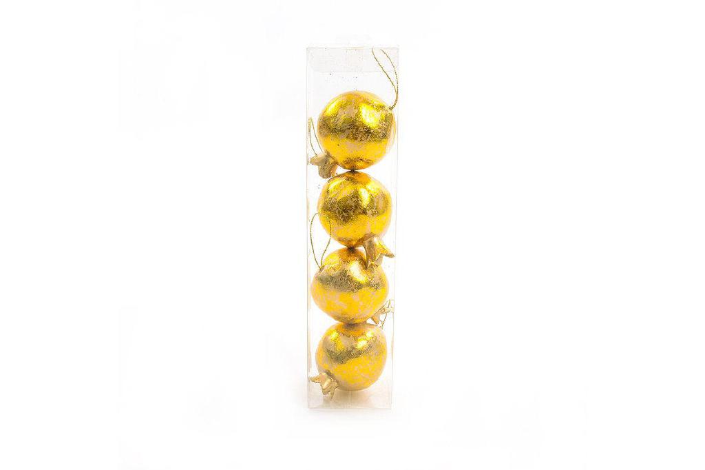 CONFEZIONE 4 MELOGRANI DA APPENDERE FOGLIA ORO IN PLASTICA DIAM 6 CM 6X6XH.25 CM ART.70234 - CONFEZIONE 4 MELOGRANI DA APPENDERE FOGLIA ORO IN PLASTICA DIAM 6 CM 6X6XH.25 CM ART.70234 -