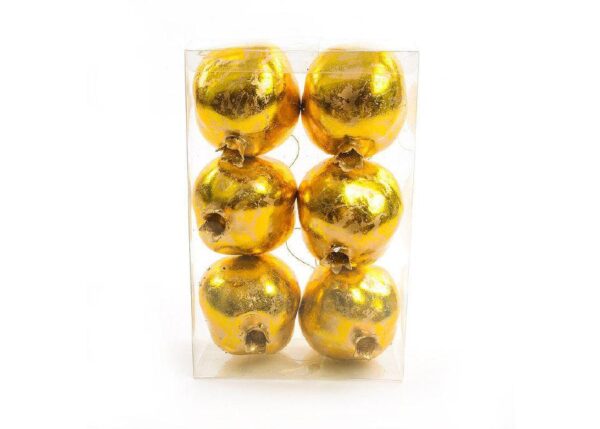 CONFEZIONE 6 MELOGRANI DA APPENDERE FOGLIA ORO IN PLASTICA DIAM 8 CM 16X8XH.24 CM ART.70241 -