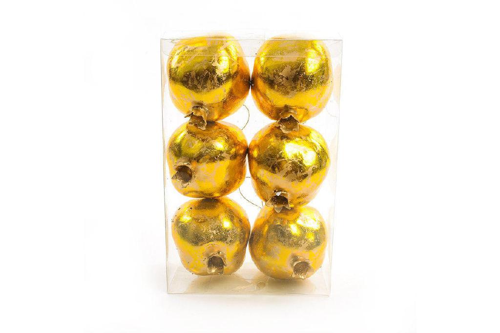 CONFEZIONE 6 MELOGRANI DA APPENDERE FOGLIA ORO IN PLASTICA DIAM 8 CM 16X8XH.24 CM ART.70241 - CONFEZIONE 6 MELOGRANI DA APPENDERE FOGLIA ORO IN PLASTICA DIAM 8 CM 16X8XH.24 CM ART.70241 -