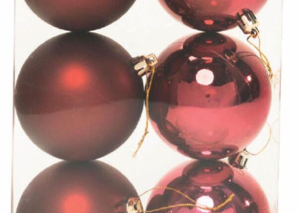 PALLE DI NATALE PLASTICA PZ.6 ASS.LUCIDE+OPACHE BURGUNDY DIAM.8CM ART.14305846