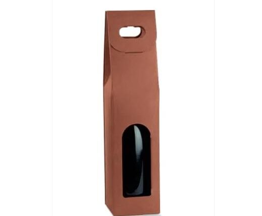 PORTABOTTIGLIE SINGOLO IN CARTONE CON MANIGLIA E FINESTRA FRONTALE COLORE SETA CORTEN MISURA 90X90X385CM