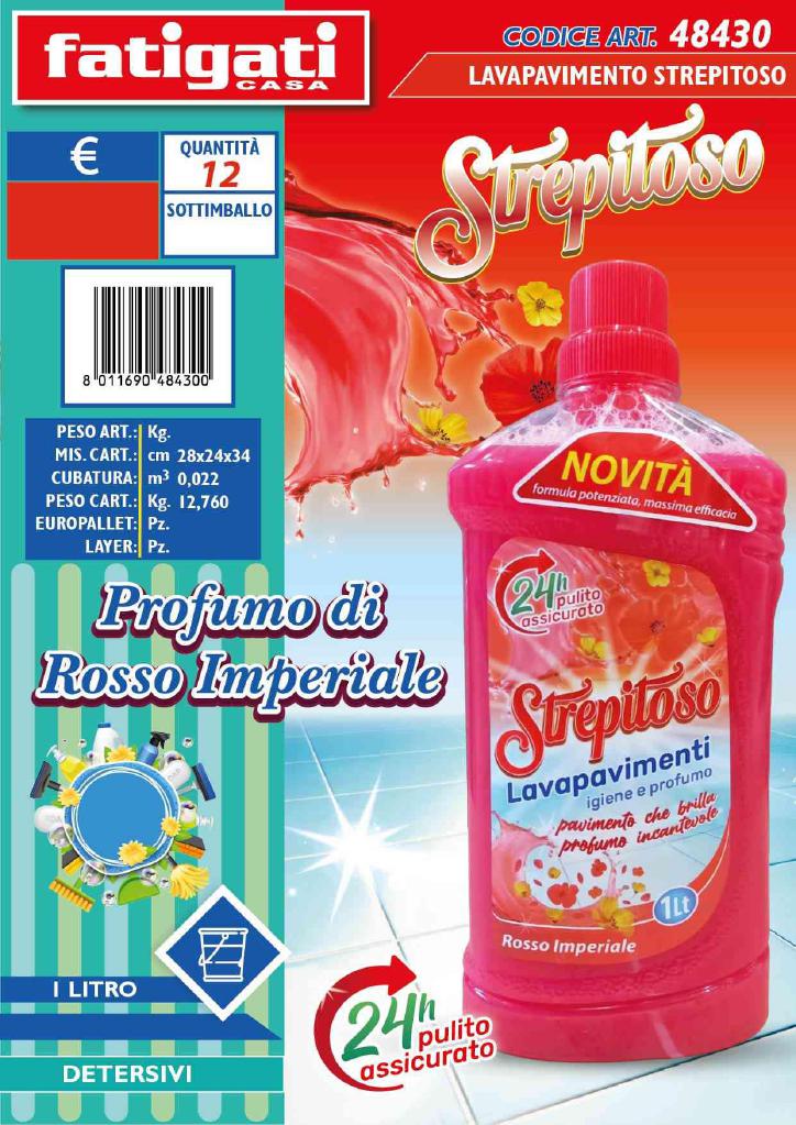 FATIGATI STREPITOSO LAVAPAVIMENTI 1LT ROSSO IMPERIALE ART.48430 FATIGATI STREPITOSO LAVAPAVIMENTI 1LT ROSSO IMPERIALE ART.48430