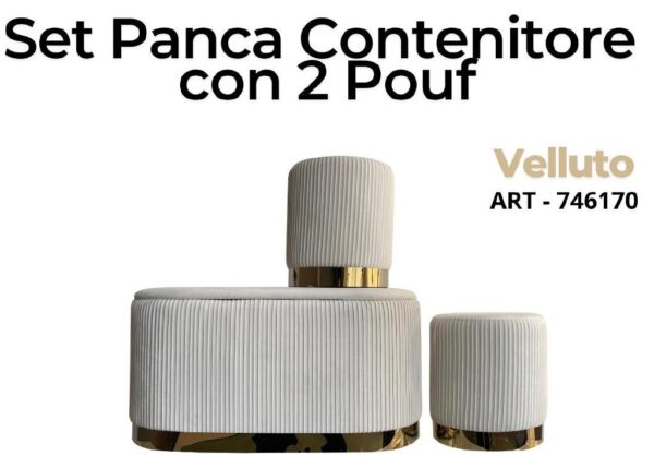 POUF VELLUTO BIANCO E ORO 29X29XH35 CM ART.746170