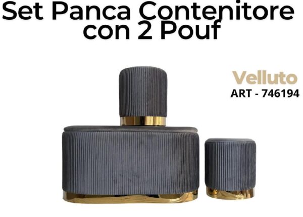 POUF VELLUTO GRIGIO E ORO 29X29XH35 CM ART.746194