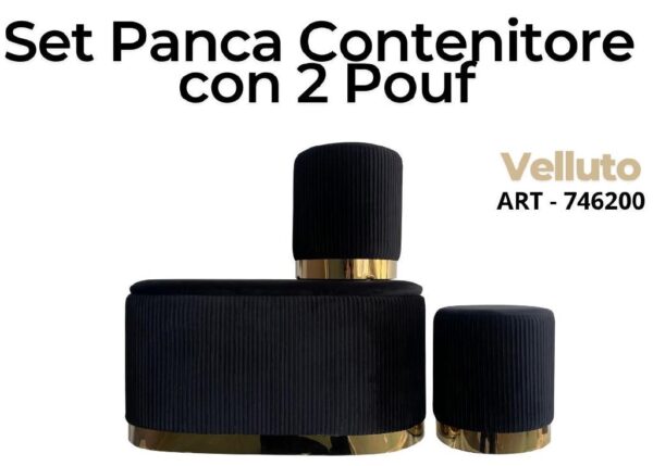 POUF VELLUTO NERO E ORO 29X29XH35 CM ART.746200