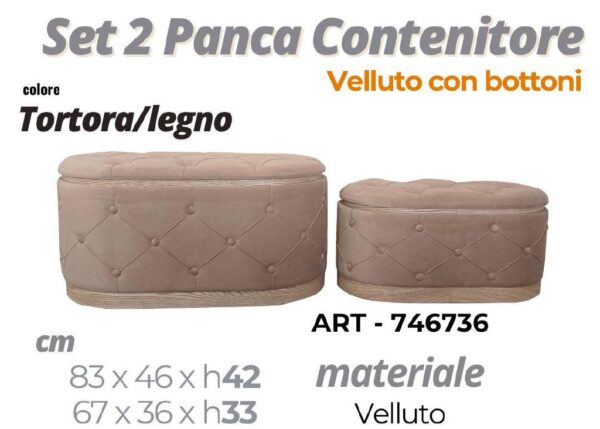 PANCA CONTENITORE CON BOTTONI IN VELLUTO 83X46XH42 CM ART.746736