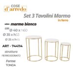 TAVOLINO TONDO MARMO BIANCO/FERRO DORATO GRANDE 40XH60 CM ART.744114
