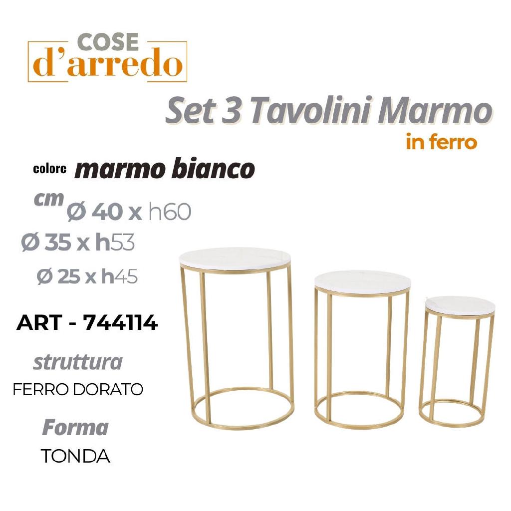 TAVOLINO TONDO MARMO BIANCO/FERRO DORATO GRANDE 40XH60 CM ART.744114 TAVOLINO TONDO MARMO BIANCO/FERRO DORATO GRANDE 40XH60 CM ART.744114