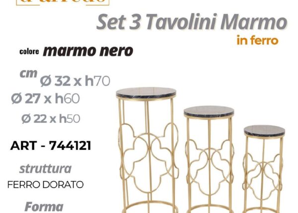 TAVOLINO TONDO MARMO NERO/FERRO DORATO MEDIO 27XH60 CM ART.744121