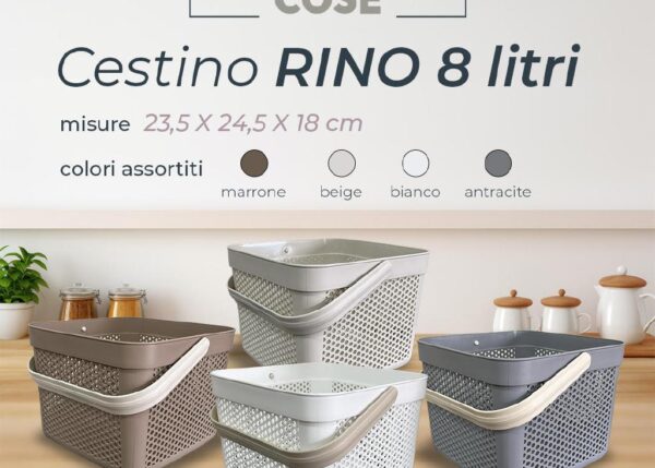 CESTINO RINO 8 LITRI 23,5X24,5X18 CM COLORI ASSORTITI ART.747726