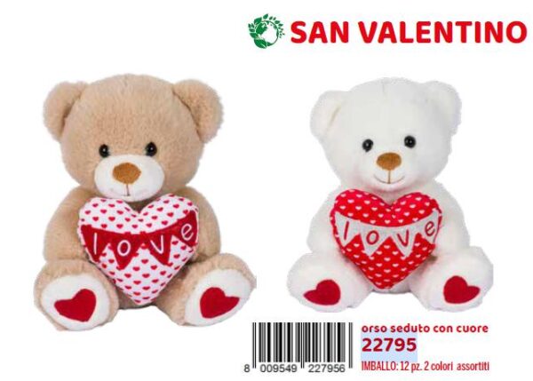 ORSO SEDUTO H25CM 2 COLORI ASS. CON CUORE LOVE ART.22795