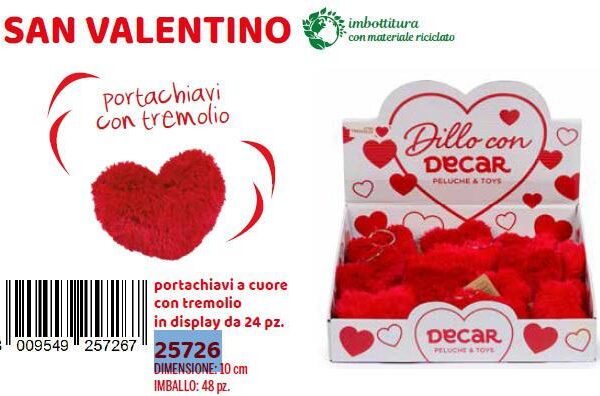 CUORE PORTACHIAVI CON TREMOLIO 10CM IN DISPLAY 24PZ