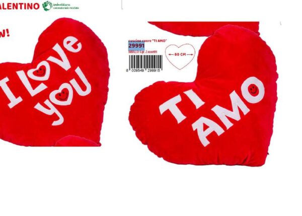 CUSCINO CUORE 60CM 2 ASS. TI AMO LOVE ART.29991