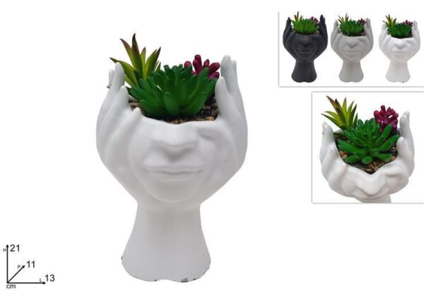 VASO VISO CON MANI CON PIANTA GRASSA 3 ASS ART.DEV24011941