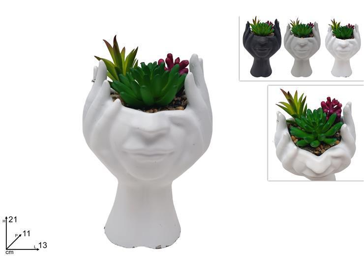 VASO VISO CON MANI CON PIANTA GRASSA 3 ASS ART.DEV24011941 VASO VISO CON MANI CON PIANTA GRASSA 3 ASS ART.DEV24011941