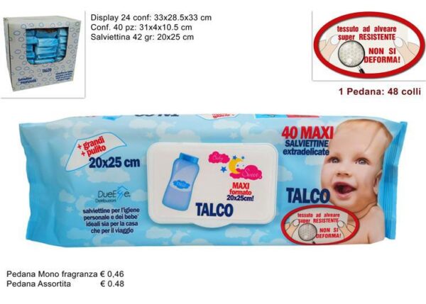 SALVIETTINE DETERGENTI BABY 40PZ 42GR TALCO ART.DEV24019111