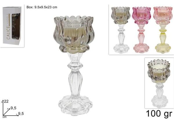 CALICE IN VETRO 22CM CON CANDELA 100GR 3COL ART.DEV25009671
