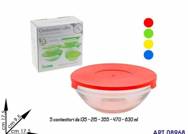 CONTENITORI IN VETRO 5PZ CON TAPPO COL ASS.