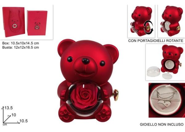 ORSETTO 13.5CM CON ROSA ESTERNA E PORTAGIOIELLI IN SCATOLA REGALO ART.XSV25002111