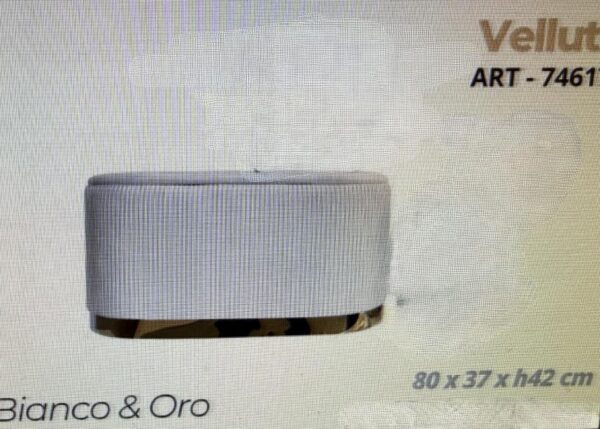 PANCA CONTENITORE IN VELLUTO BIANCO E ORO 80X37XH42 CM ART.746170