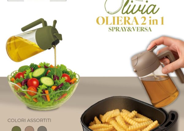 OLIERA 2 IN 1 SPRAY E VERSA IN VETRO OLIVIA 470 ML COL. ASS. ART.748525