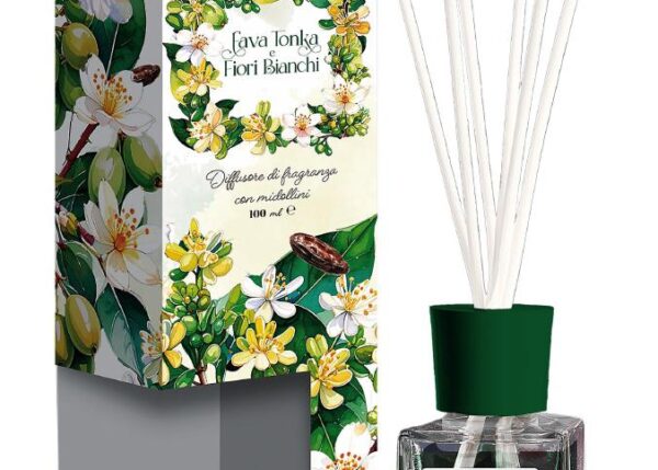 DIFFUSORE DI FRAGRANZE C/MID 100ML FAVA+FIORI BIANCHI ART.121105