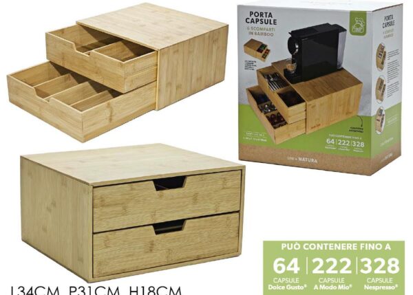 PORTACAPSULE IN BAMBOO DUE CASSETTI ART.751199