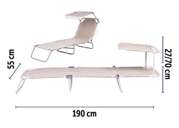 LETTINO PIEGHEVOLE CON PARASOLE 22*1 ALL/TXT 188X55X24 BEIGE ART.3310610