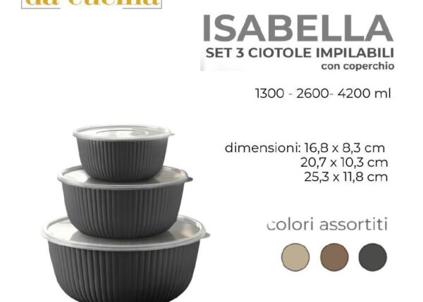 CIOTOLE IMPILABILI CON COPERCHIO ISABELLA SET/3 1.3/2.6/4.2 LT COL. ASS. ART.748518