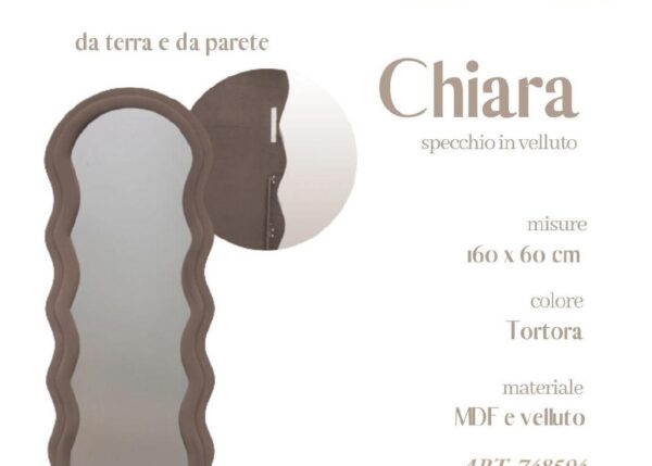 SPECCHIO IN VELLUTO CHIARA TORTORA 160X60 CM ART.748594
