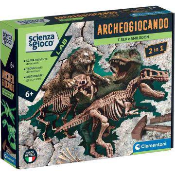 CLEMENTONI SCIENZA&GIOCO ARCHEOGIOCANDO T-REX E SMILODON 2IN1 ART.19394