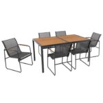 SET DA GIARDINO 7 PEZZI TAVOLO CON 6 SEDIE STRUTTURA IN ACCIAIO ANTRACITE, BRACCIOLI E TOP IN POLYWOOD ART.755056