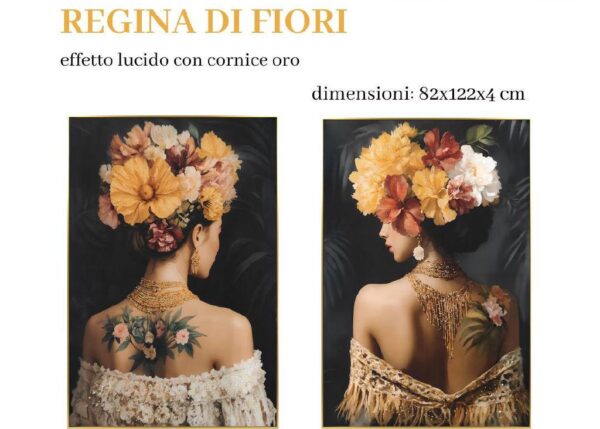 QUADRO REGINA DI FIORI EFFETTO LUCIDO CON CORNICE ORO 82X1222X4CM ASS. ART.749737