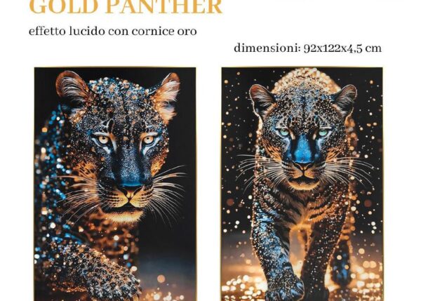 QUADRO GOLD PANTHER EFFETTO LUCIDO CON CORNICE ORO 92X122X4,5CM ASS. ART.749768