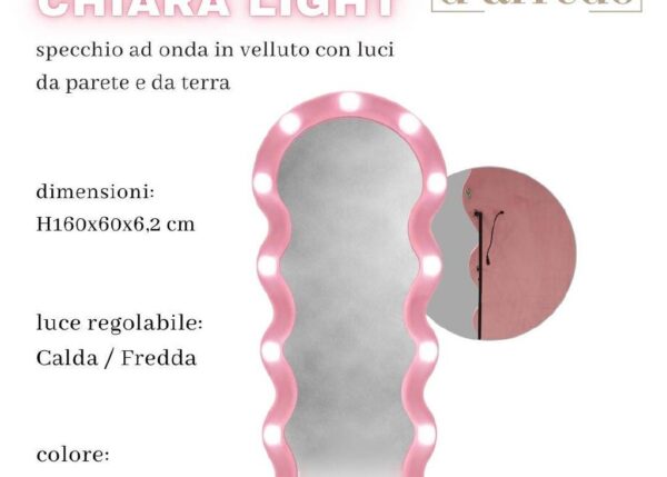 SPECCHIO CHIARA LIGHT IN VELLUTO ROSA CON LUCI 160X60CM ART.591877