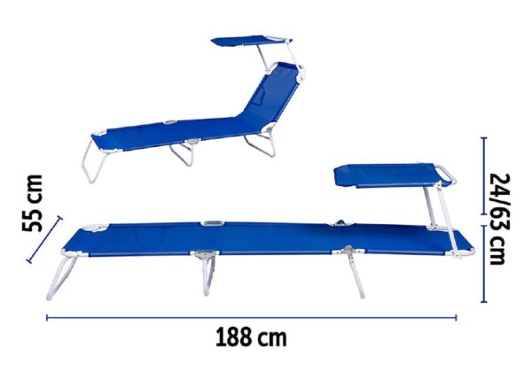 LETTINO MARE PIEGHEVOLE C/PARASOLE 188X55X24 BLU ART.3310291 $