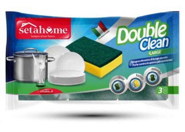 SETABLU SPUGNA DOUBLE CLEAN 3PZ LARGE 8X13CM